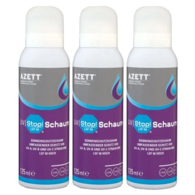 Azett UV Stop Schaum 3 x 125 ml Sonnenschutzschaum Schutz vor UV Strahlung SPF 5
