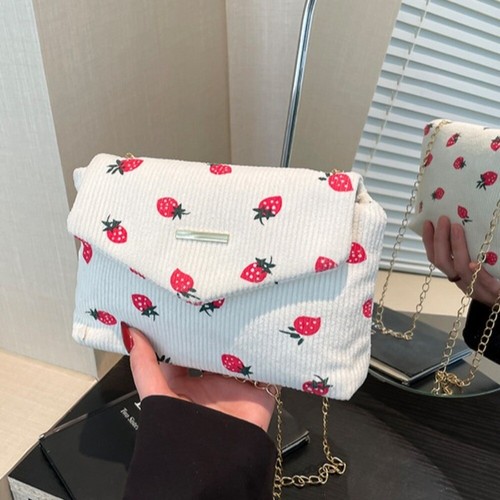 Large Capacity Crossbody Bag Cute Cherry Bucket Bag Corduroy Bag Daily Life - Picture 10 of 18