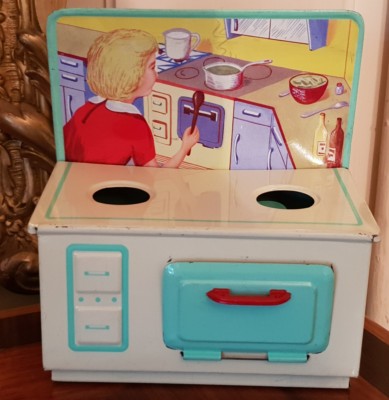 Rare Dinette Début 20ème - Tôle émaillée Bleue - Jouet Ancien Pour Poupée
