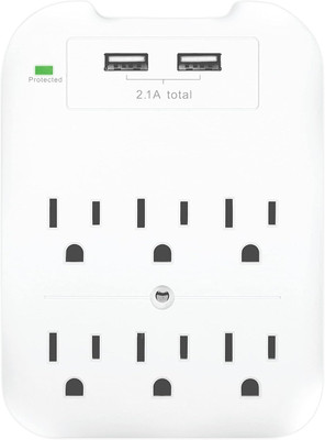 Tech2 Multi Plug Surge Protector, 6 Outlet with 2 USB Charging Ports 2.4 A, ETL 