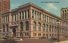 Vintage Chicago IL Postcard Linen Public Library Michigan Blvd