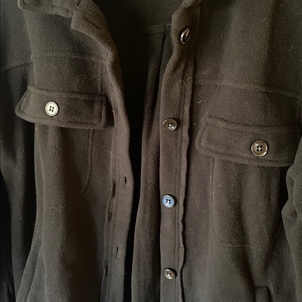 Fleece Black Button Down Overshirt Jacket Size L … - image 3