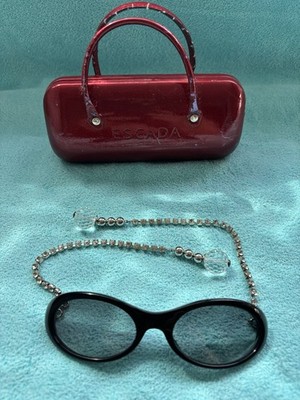 Sonnenbrille Escada Damen Vintage Schwarz mit Strass Kette Nr.1204