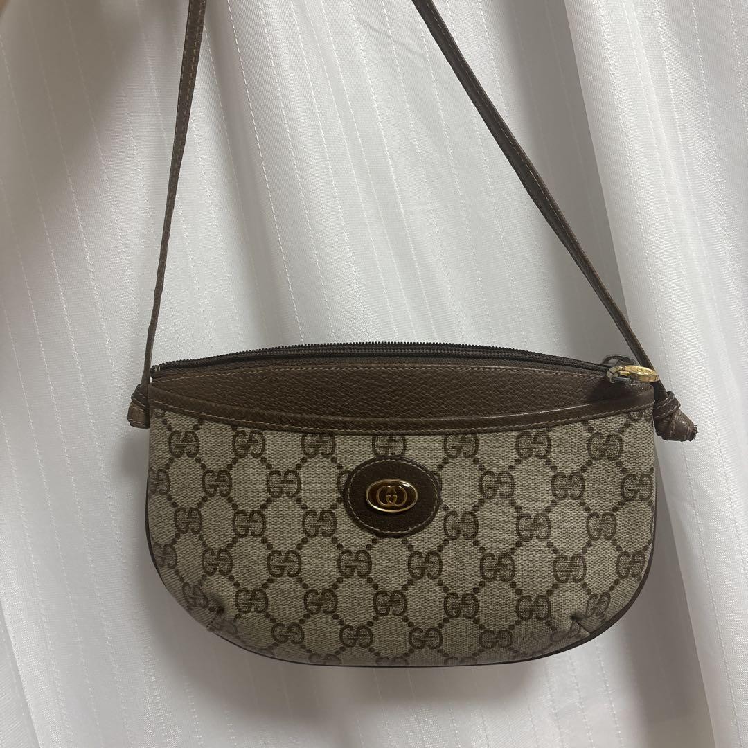 GUCCI GG Monogram Brown Leather Shoulder Bag  