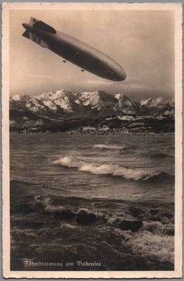 C. 1936 LZ 129 Hindenburg Zeppelin Over Bodensee Real Photo Postcard RPPC /