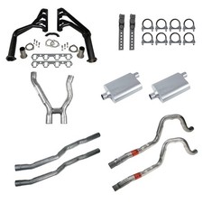 Dual Exhaust Kit 2-14 Black Tri-y Headersstreet Flow Mufflers 289302 Ford...