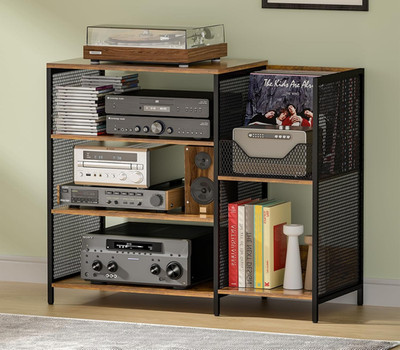 Large Professional Record Player Stand Table with Record Storage Holder, 4 Tier