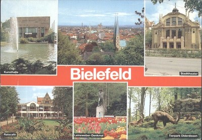 1990 Bielefeld Deutschland Mehransicht Postkarte - Kunsthalle Stadttheater Zoo