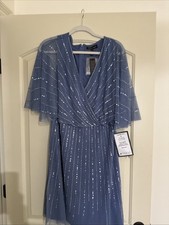 NEW Adrianna Papell Women s Blue Sequin Gown Dress Size 14 Formal Party Wedding