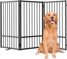 Full Metal Freestanding Dog Gate W/ Door 36''Height Foldable Pet Dog Fence for