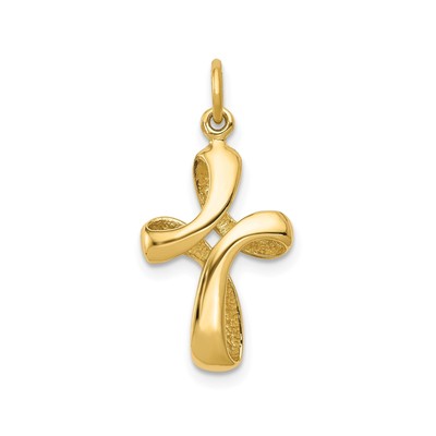 14k Yellow Gold Ribbon Cross Pendant Polished Christian Symbol for Women Unisex