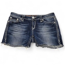 Rock Revival Womens Blue Jean Cut Off Shorts Size 29 Embroidered Fleur De Lis