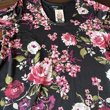 Karen Kane Women's Black & Pink Cherry Blossom Dress Lined NWT Tie Sleeve Sz L