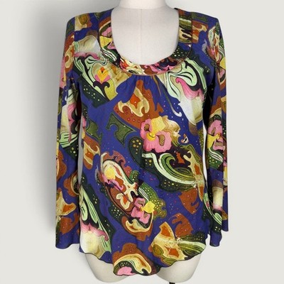Y2K Oilily Psychedelic Floral Cotton Top Maximalist Art Teacher 42 Large
