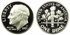 1997 S Proof Silver Roosevelt Dime From Proof Set