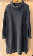 Woolovers ladies blue shift dress L UK18-20 organic cotton roll neck waffle midi