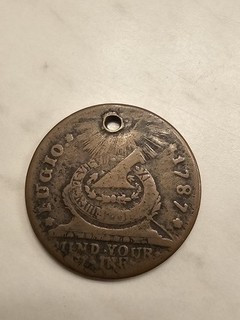 1787 Fugio Cent Colonial Copper Coin Holed