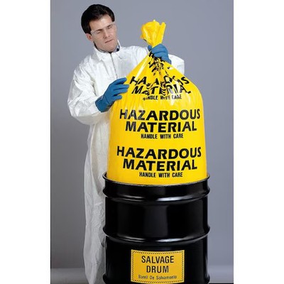 Hazardous Waste Bags, 55 Gal., Yellow, Pk24,  3Wna6