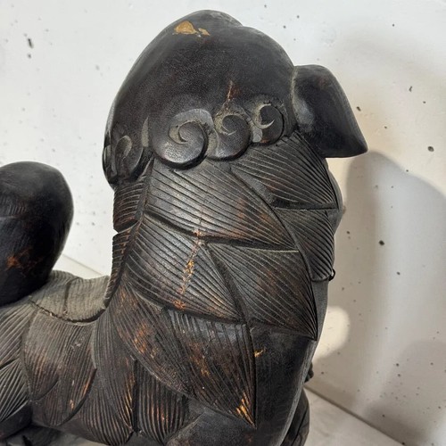 Antigua estatua china tallada en madera Fu Foo perro león - Imagen 6 de 8