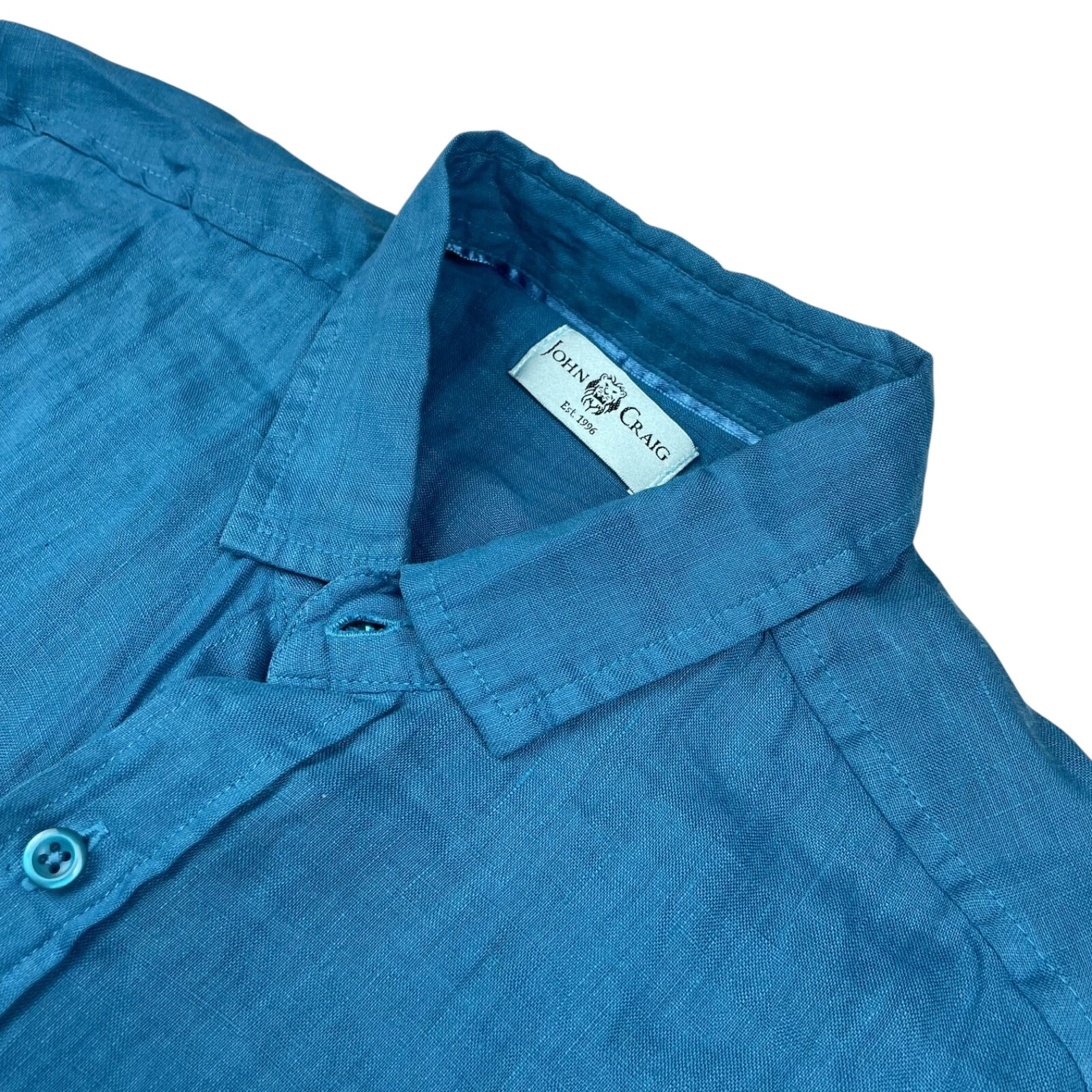 John Craig Men's 100% Linen L/S Button Shirt Teal Blue • Large