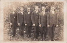 Antique Family Photo Old to Young Men in a Row Large Ears Suits RPPC Postcard G8