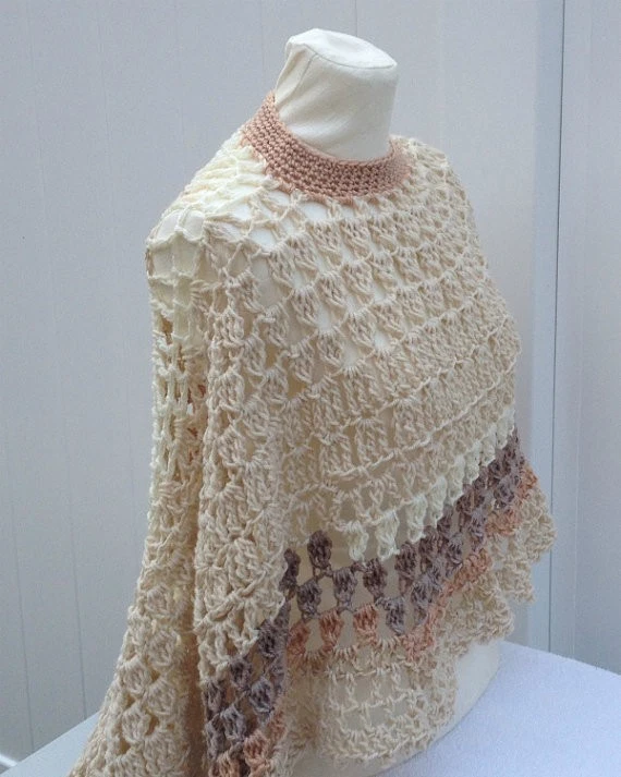 Long Poncho Circular Asymmetric Shawl Crochet Unbalanced Design Printed Pattern - Image 3 of 4