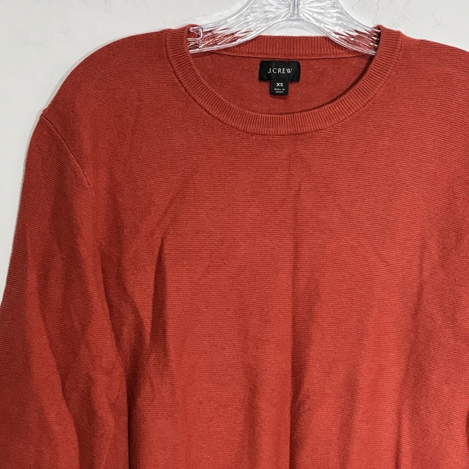 J. Crew Mens Size XS Crewneck Sweater Garter Stitch 100% Cotton Red/Burnt Orange - Image 3 of 4
