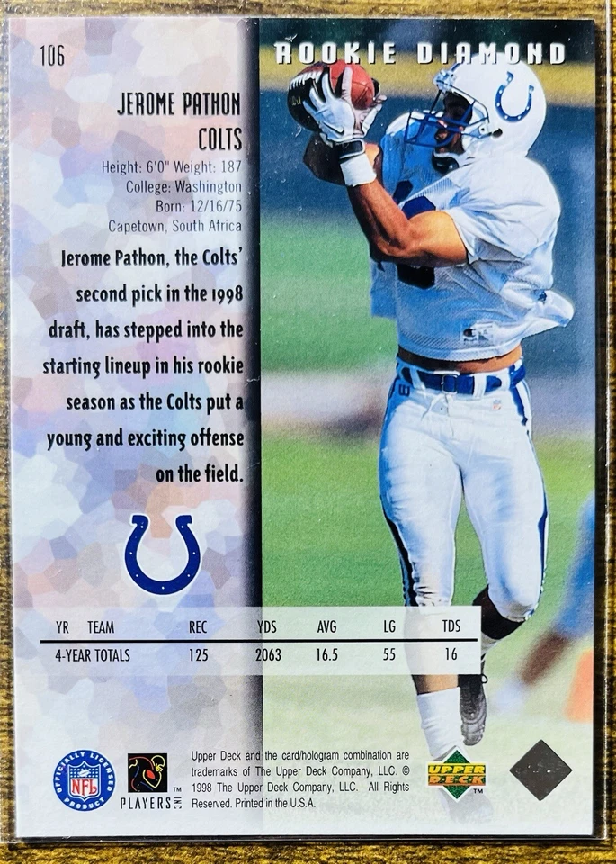 1998 Upper Deck Black Diamond Rookie Edition Jerome Pathon #106 NM-MT - Image 2 of 2