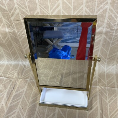 West Emory Two Sided Gold 6 X 8.5  Vanity Mirror With Tray EUC