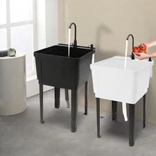White/Black Laundry Utility Sink Tub Sink Freestanding Wash Station With Faucet