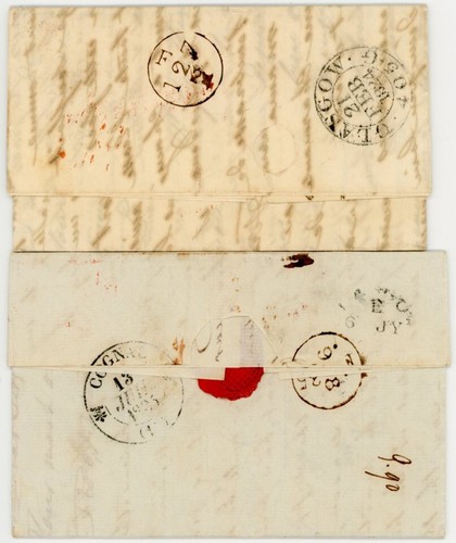 2 LETTERS 1824 + 1835 to COGNAC ANGLETERRE PAR CALAIS + PAID GLASGOW RED + BLACK - Picture 3 of 8