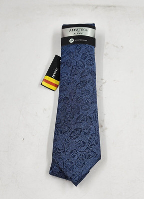 Alfani Slim Allover Leaf Printed Tie Men's Royal Pointed Tip Keeper Loop +