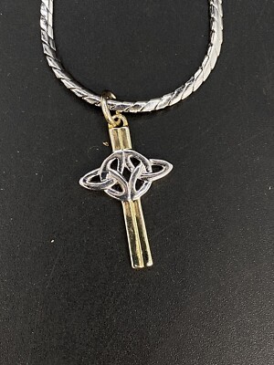 Silver Gold Tone Celtic Cross Pendant Made in Ireland by Solvar