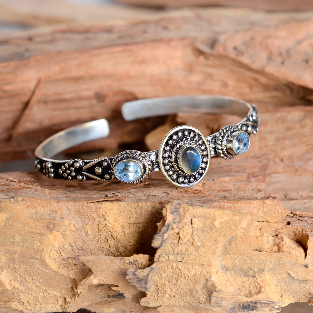 Blue Topaz & Labradorite Gemstone 925 Sterling Silver  Labradorite Blue Topaz 925 Sterling Silver Cuff Bracelet main image 2