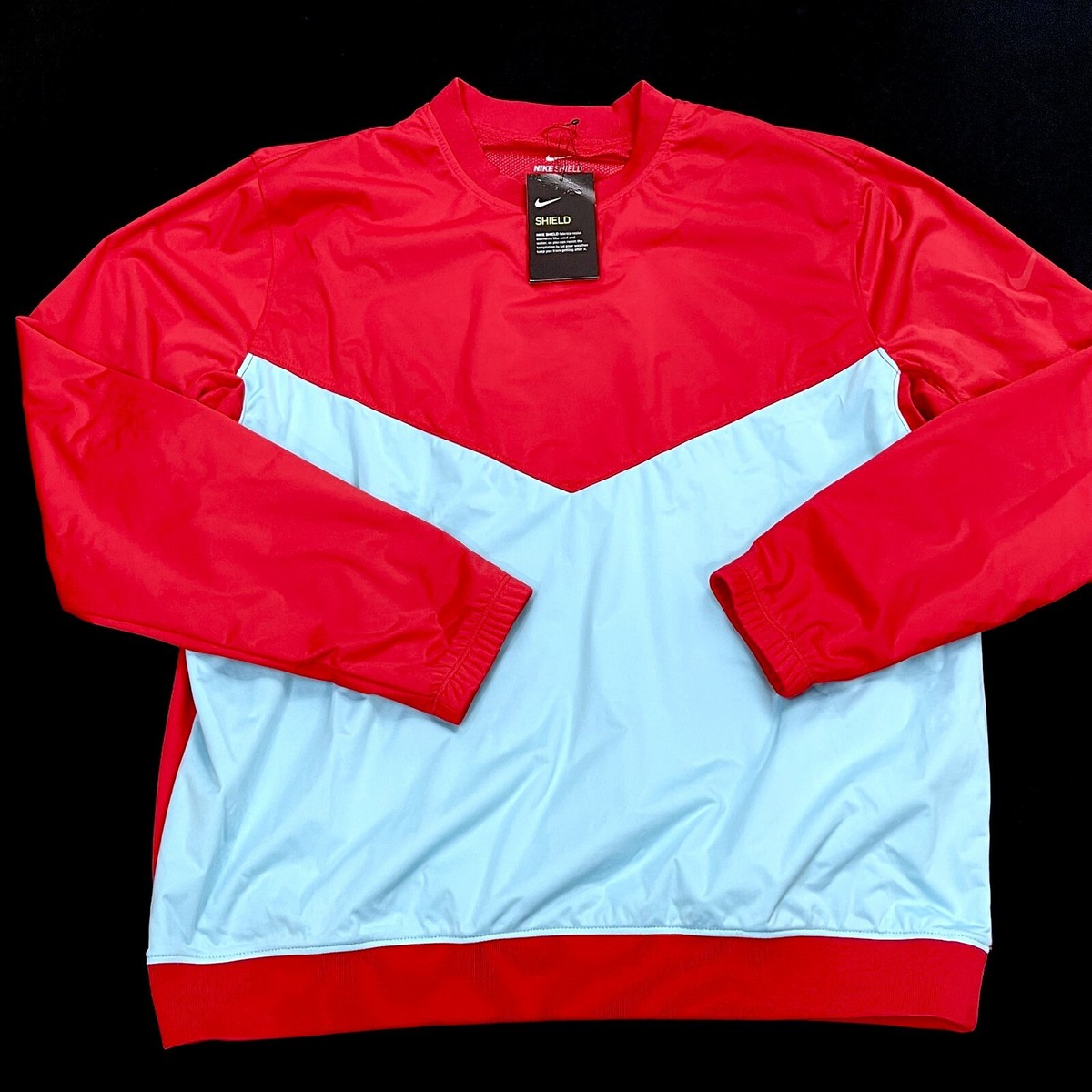 Nike Standard Fit Shield Victory Red Blue Crew Golf Pullover LARGE