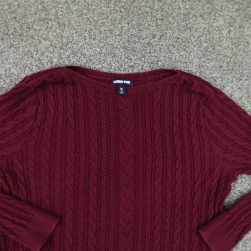 Lands End Sweater Womens XL Red Irish Cable Aran Knit 3D Fisherman Sweatshirt - Image 3 of 4