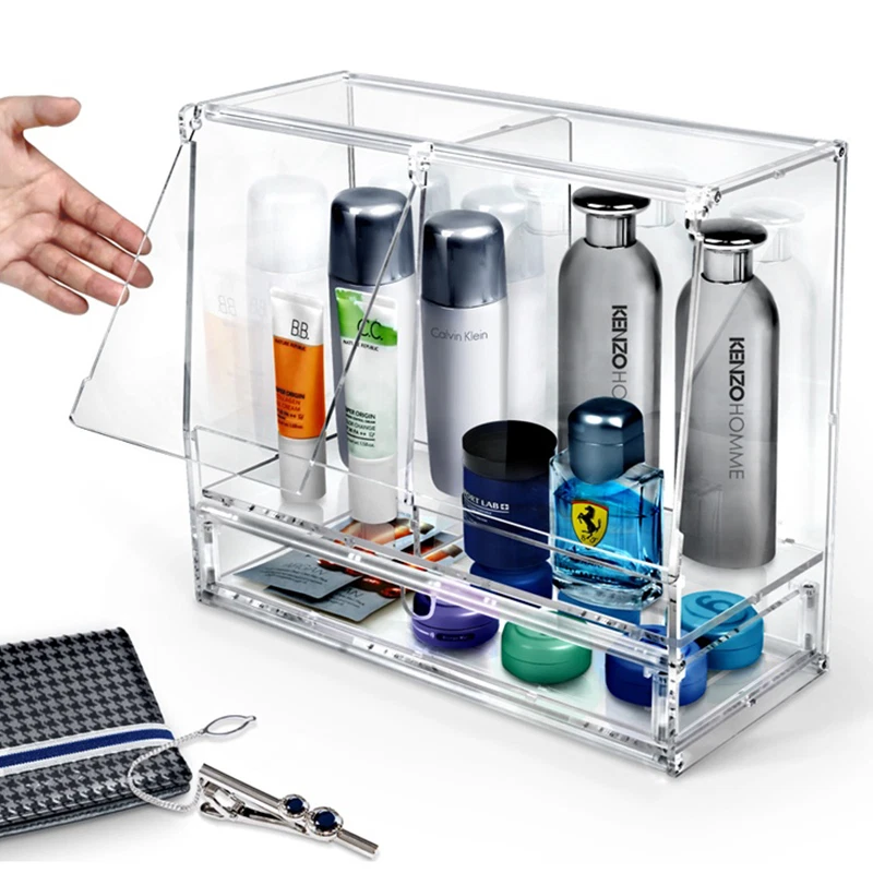 Acrylic DIY Cosmetic Organizer lid drawers storage Homme For Men's skin care