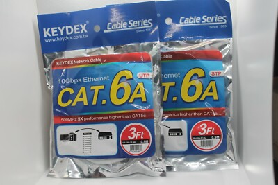 Keydex Cat6A Network cables, 3Ft (0.9M) long, Qty of 2