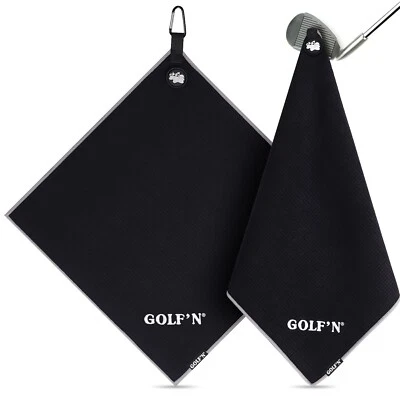 Golf'N Microfiber Towel - Magnetic Golf Towel Black 18" x 18" Golf Accessories