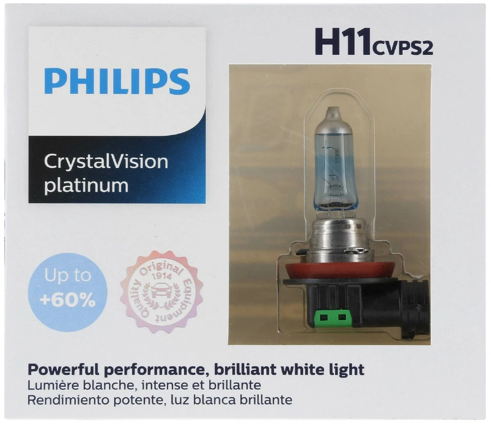 Philips Crystal Vision Platinum H11 55W duas lâmpadas farol baixo feixe ajuste de estoque - Imagem 2 de 4