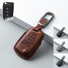 Genuine Leather Car Key Fob Case Cover For Vw Polo Skoda Seat Mk7 Tiguan Golf