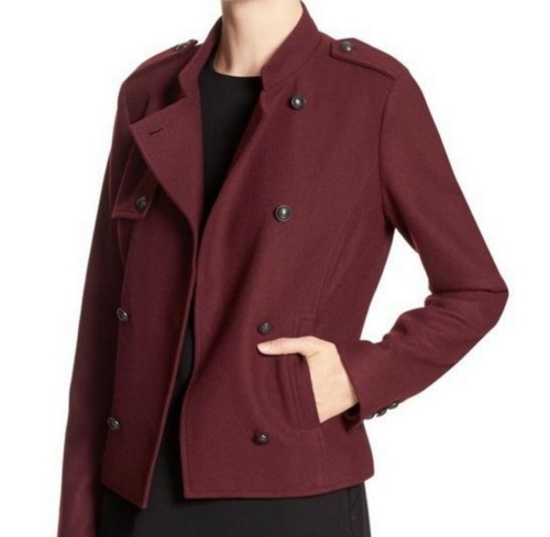 Red Wool Blend Military Peacoat Jacket 