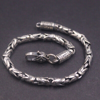 Real 925 Sterling Silver Bracelet Men's Women 4mm Round Byzantine