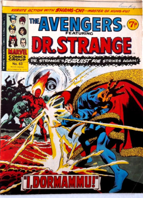 The Avengers UK Comic No # 63 November 30th 1974 MARVEL Dr Strange, Shang Chi