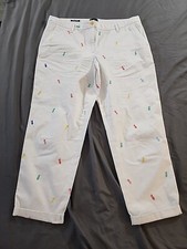 Talbots Relaxed Chino Pants Multicolor Embroidered Pineapple Womens Size 14