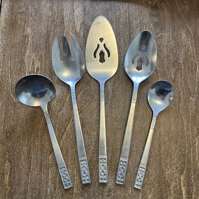 Set of 5 Customcraft Stainless Steel CUS3 Flatware Serving Spoon Ladle Sugar