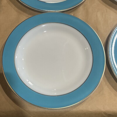 Old Pyrex ターコイズ　ミルクグラス　冷蔵庫ディッシュ 6 Vintage Pyrex Milk Glass Plates Turquoise Aqua Teal Blue Band