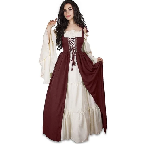 Women Medieval Gothic Maxi Dress 2 Piece Fancy Cosplay Costume Dresses Gown *- - Picture 10 of 26