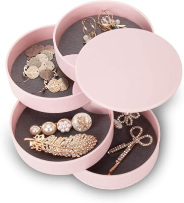 4-Layer Rotating Jewelry Organizer Storage Box Tray Case Earring Holder Women