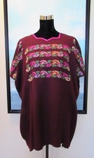 VTG Guatemalan Handwoven Huipil Burgundy Embroidered Floral Sz L